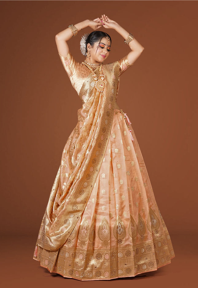 Peach Banarasi Silk Lehenga