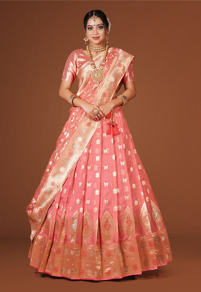 Pink Banarasi Silk Lehenga
