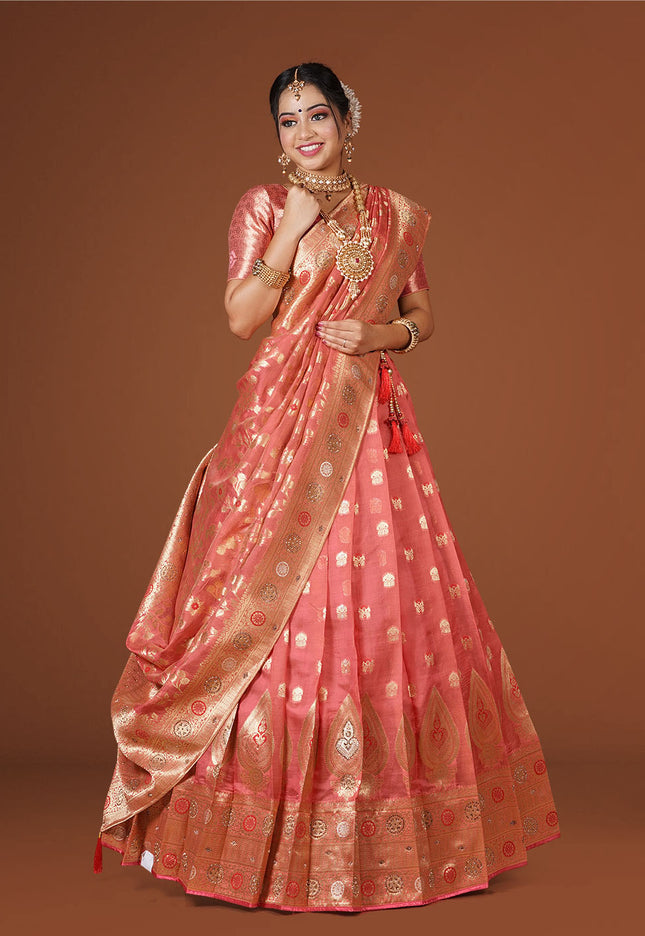 Pink Banarasi Silk Lehenga