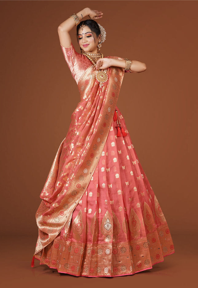 Pink Banarasi Silk Lehenga