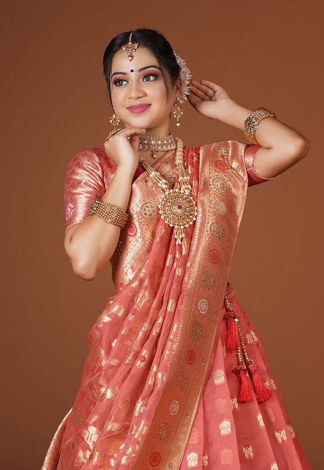 Pink Banarasi Silk Lehenga