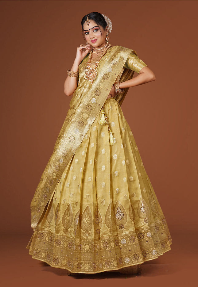 Yellow Banarasi Silk Lehenga