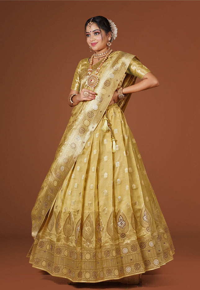 Yellow Banarasi Silk Lehenga
