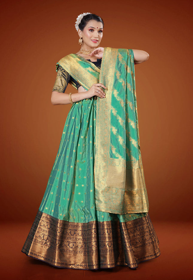 Sea Green Banarasi Pattu Lehenga