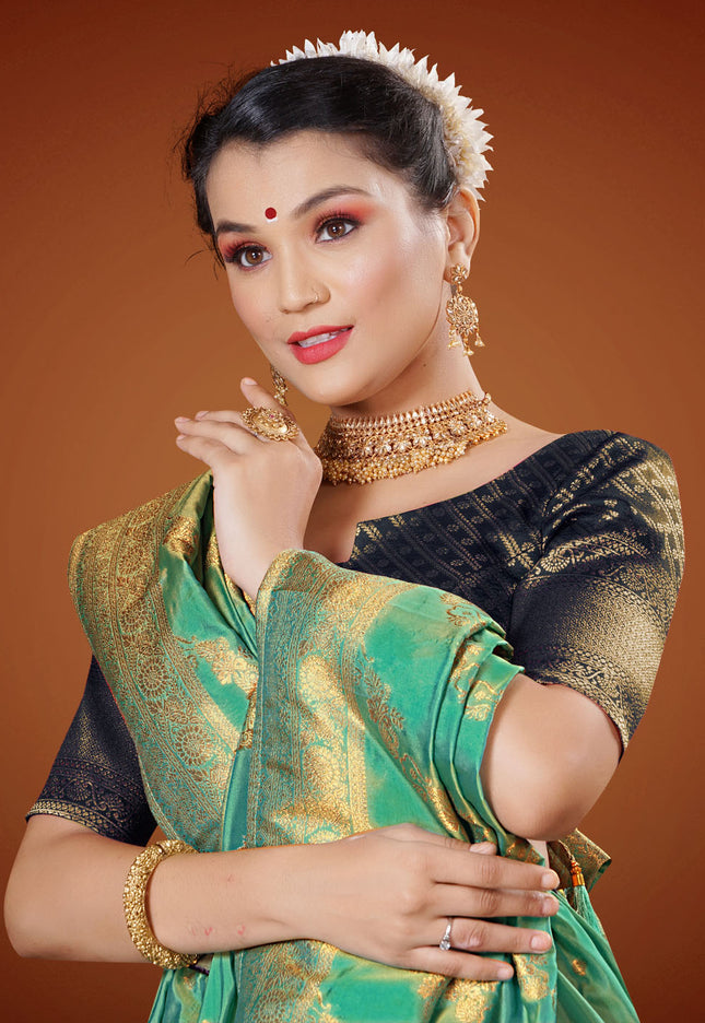 Sea Green Banarasi Pattu Lehenga