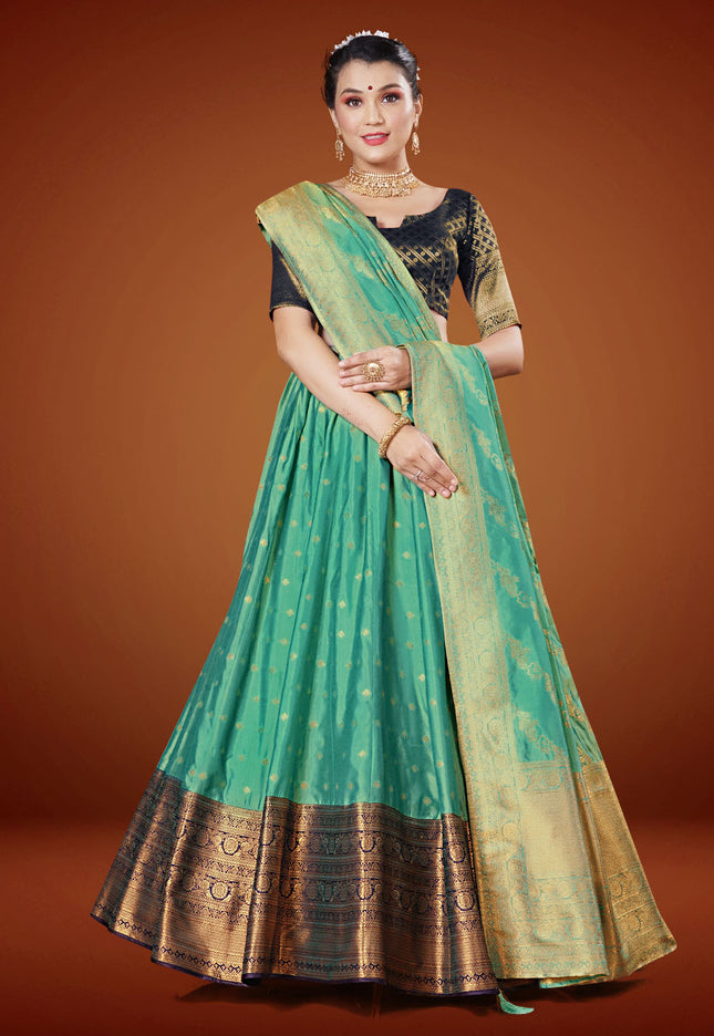 Sea Green Banarasi Pattu Lehenga