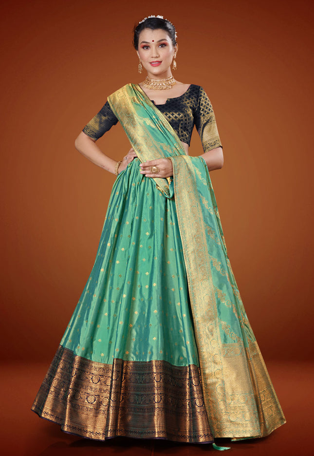 Sea Green Banarasi Pattu Lehenga