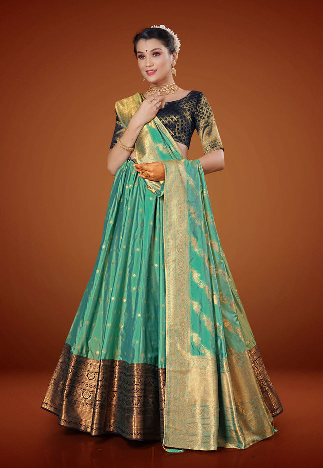 Sea Green Banarasi Pattu Lehenga