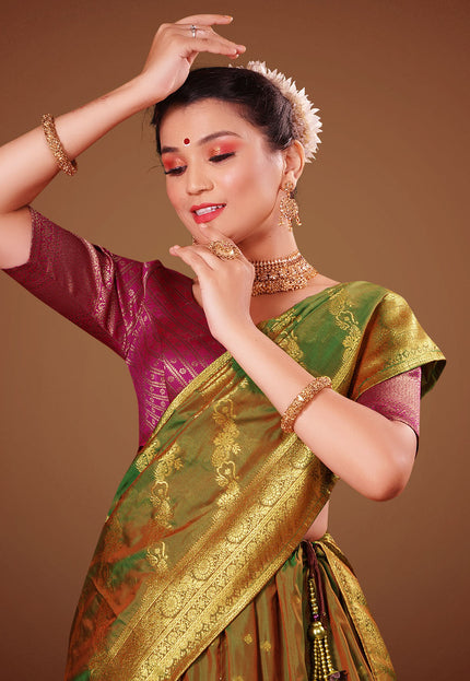 Green Banarasi Pattu Lehenga