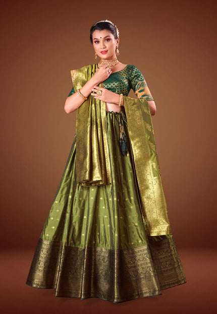 Mehendi Banarasi Pattu Lehenga