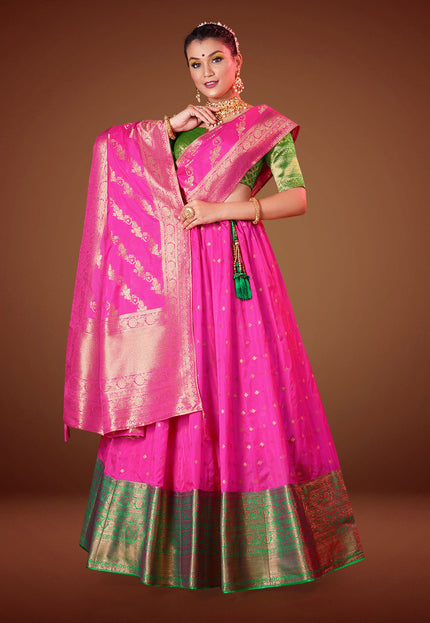 Pink Banarasi Pattu Lehenga