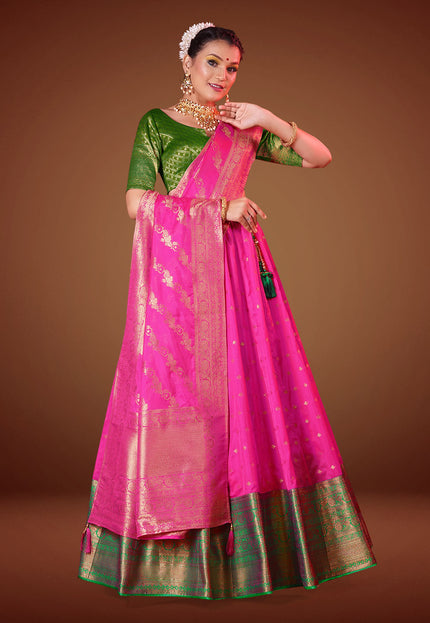 Pink Banarasi Pattu Lehenga