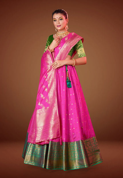 Pink Banarasi Pattu Lehenga