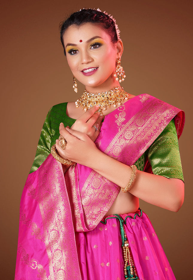 Pink Banarasi Pattu Lehenga