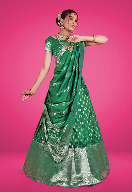 Green Banarasi Silk Lehenga