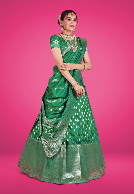 Green Banarasi Silk Lehenga