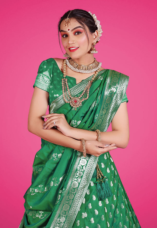 Green Banarasi Silk Lehenga
