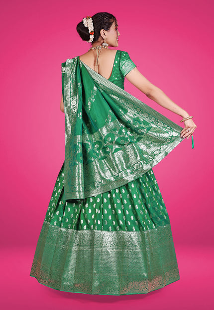 Green Banarasi Silk Lehenga