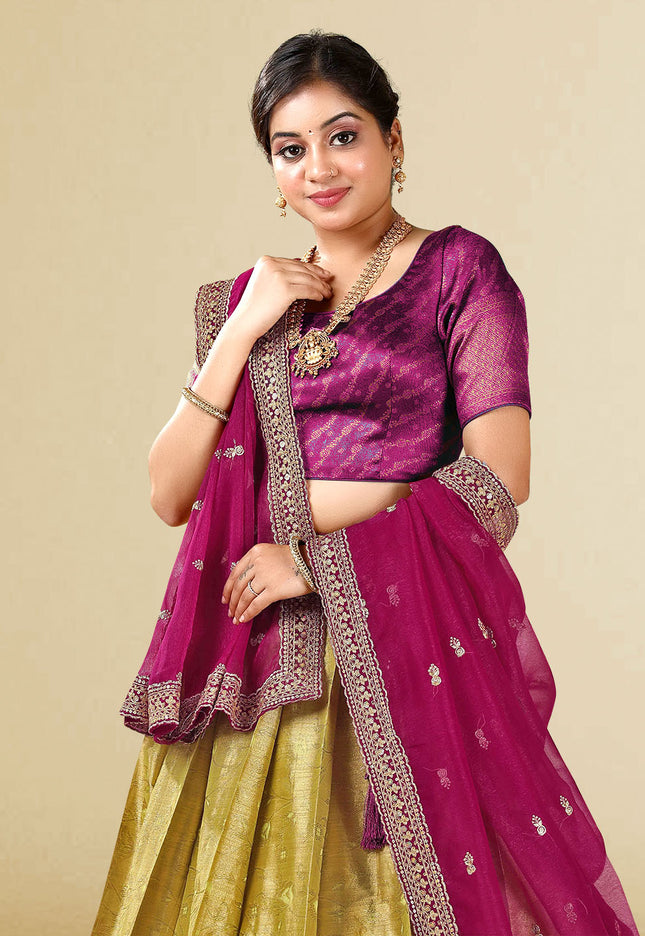 Wine Kanchipuram Silk Lehenga