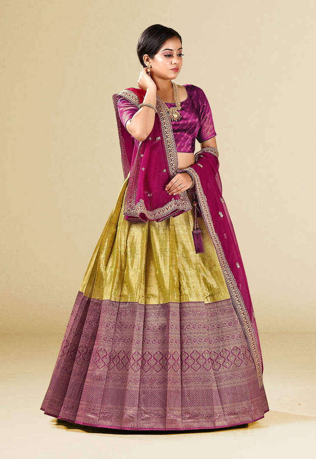 Wine Kanchipuram Silk Lehenga