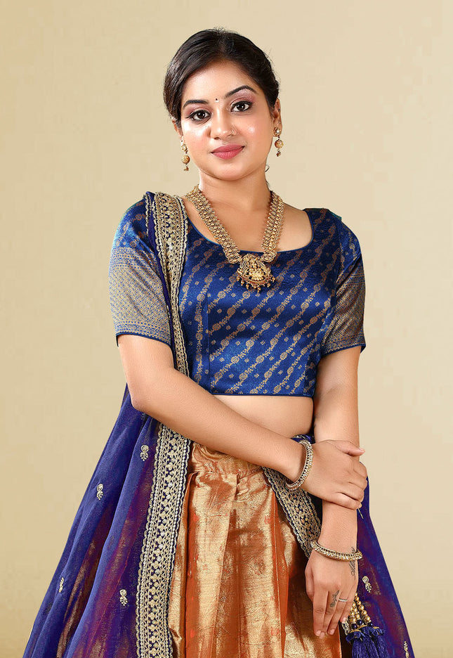 Navy Blue Kanchipuram Silk Lehenga