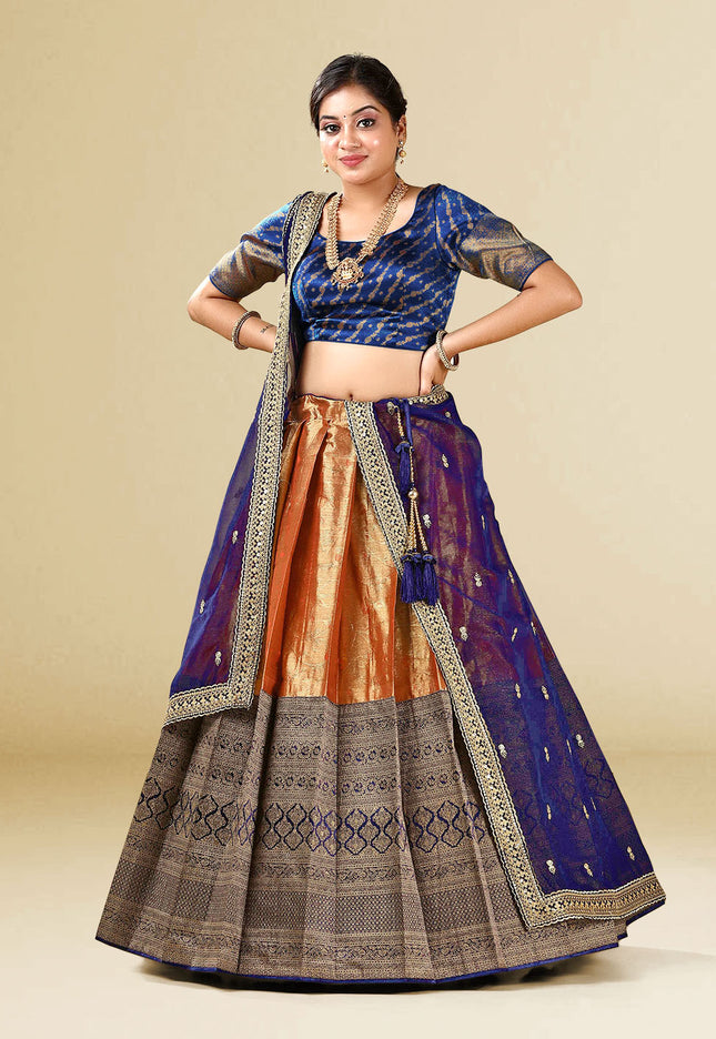 Navy Blue Kanchipuram Silk Lehenga