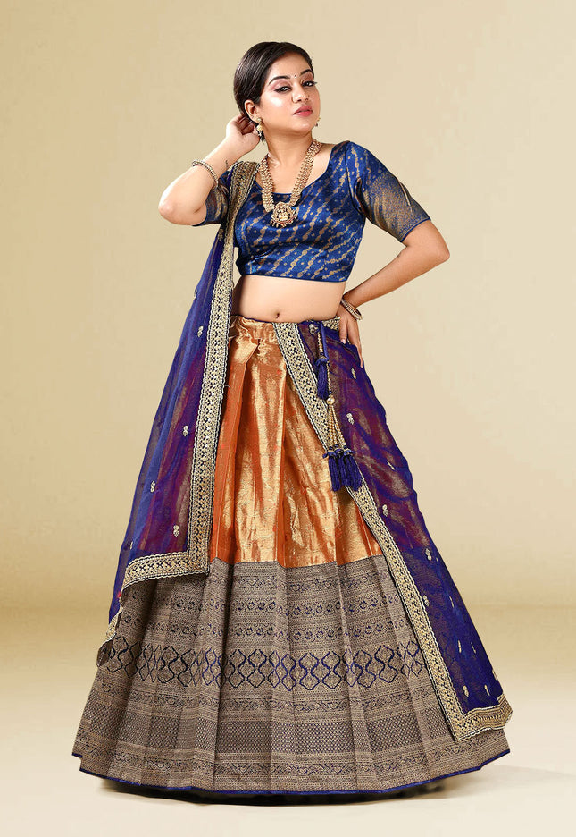 Navy Blue Kanchipuram Silk Lehenga