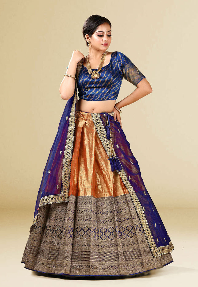 Navy Blue Kanchipuram Silk Lehenga