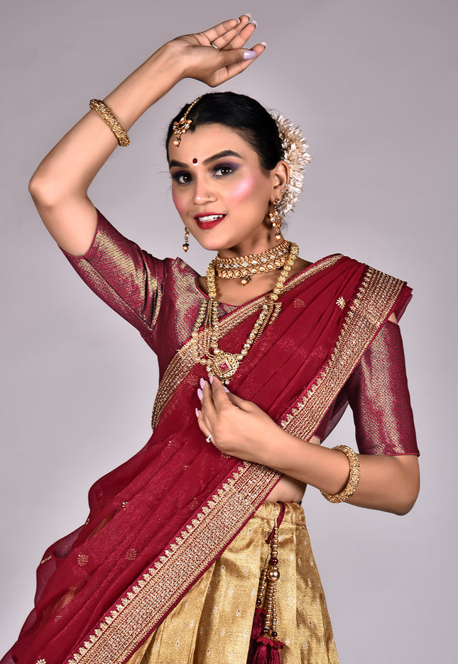 Maroon Kanjivaram Pattu Lehenga