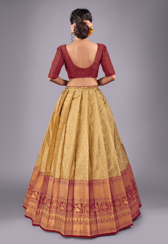 Maroon Kanjivaram Pattu Lehenga