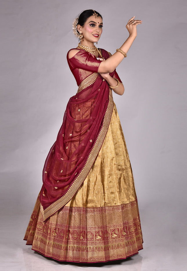 Maroon Kanjivaram Pattu Lehenga