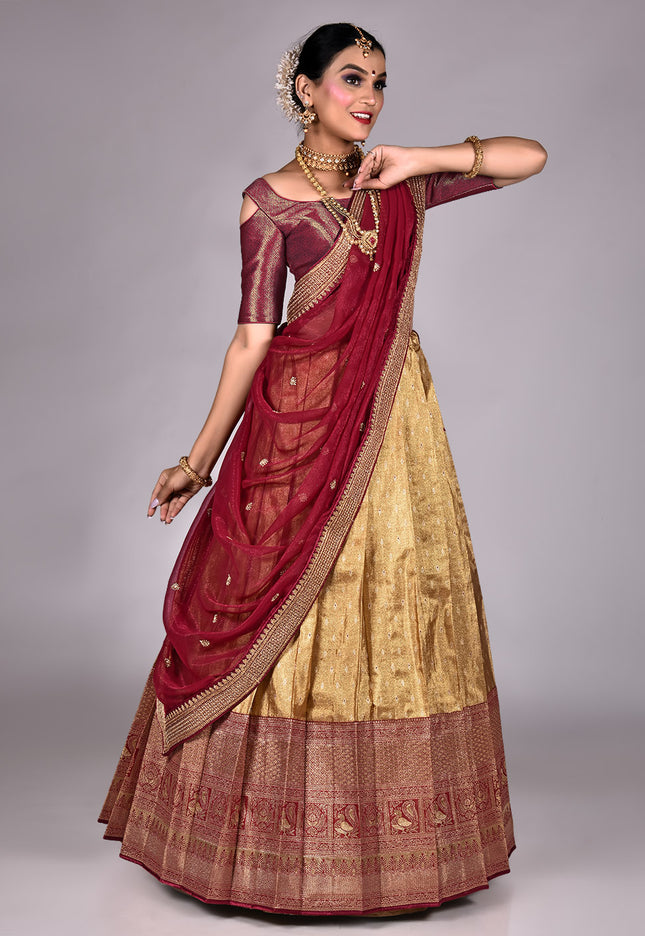 Maroon Kanjivaram Pattu Lehenga