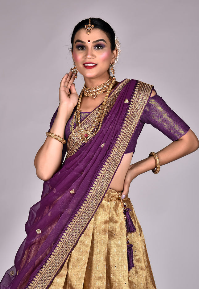 Wine Kanjivaram Pattu Lehenga