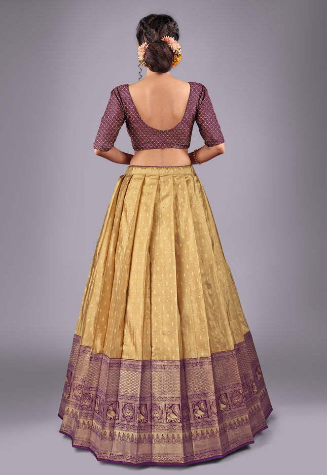 Wine Kanjivaram Pattu Lehenga