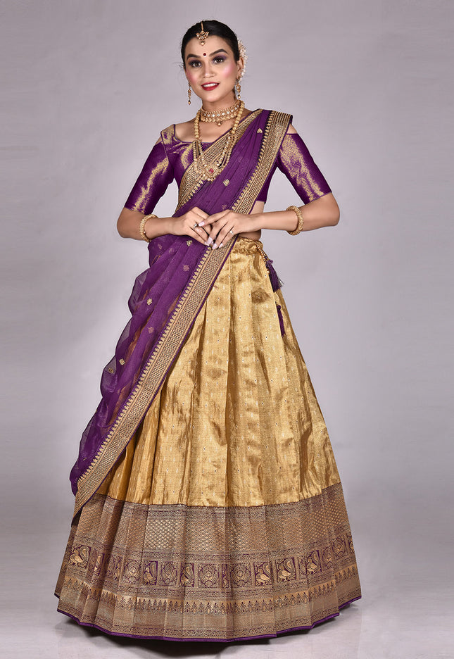 Wine Kanjivaram Pattu Lehenga