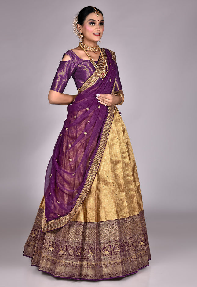 Wine Kanjivaram Pattu Lehenga