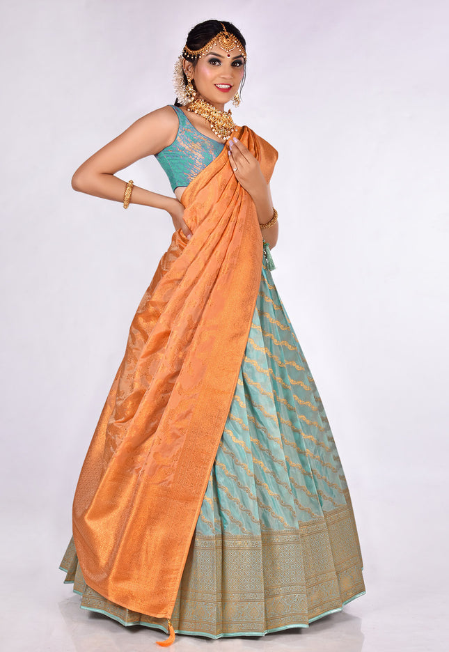 Sky Blue Zari Work Lehenga