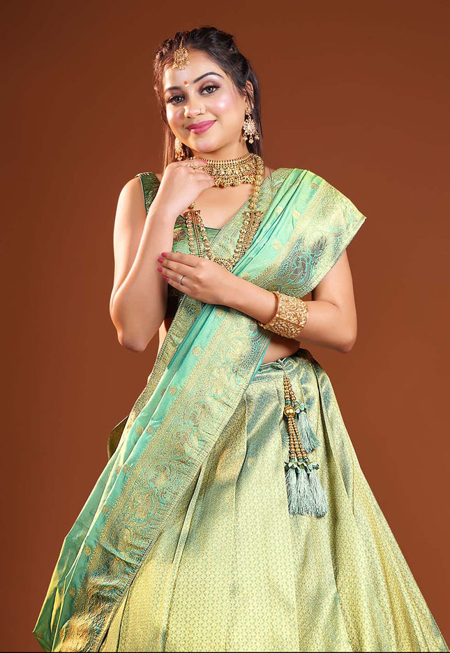 Sea Green Banarasi  Lehenga 