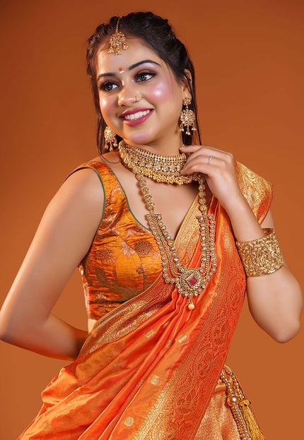 Orange Banarasi Silk Lehenga 