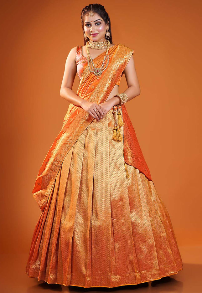 Orange Banarasi Silk Lehenga 