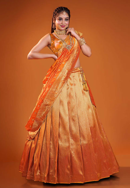 Orange Banarasi Silk Lehenga 