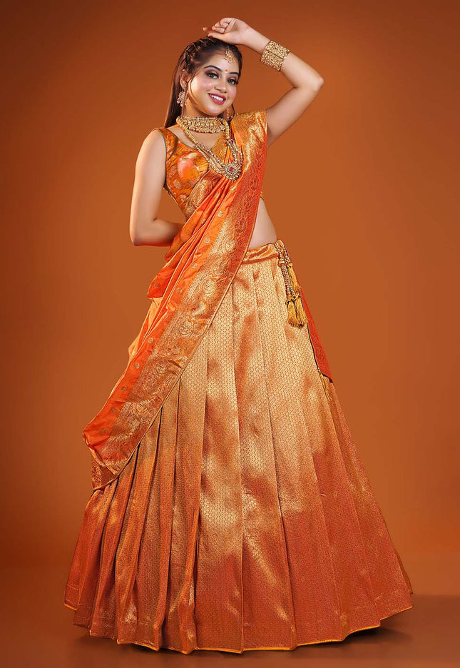 Orange Banarasi Silk Lehenga 