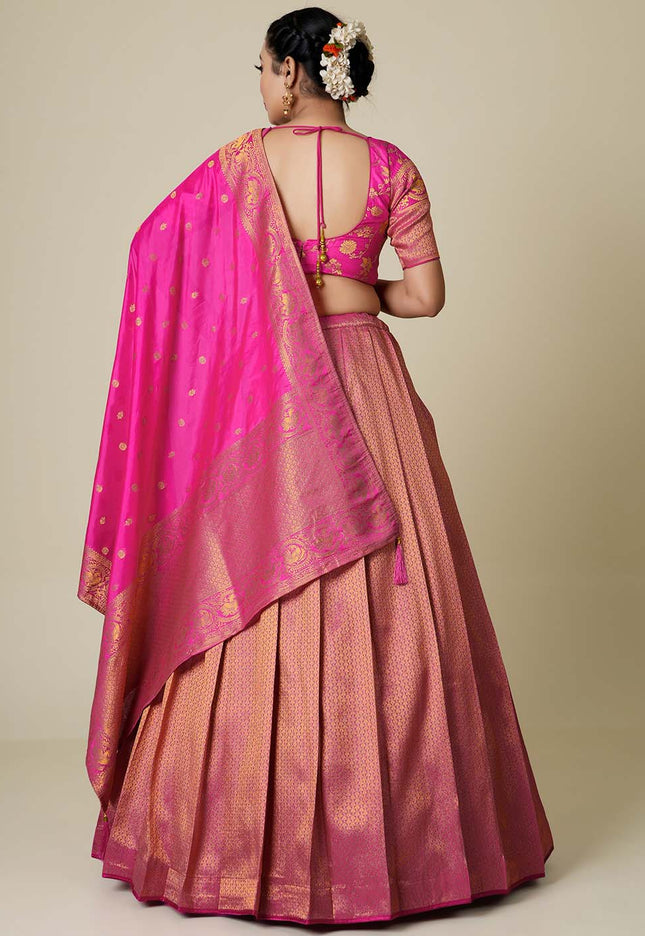 Pink Banarasi Silk Lehenga 