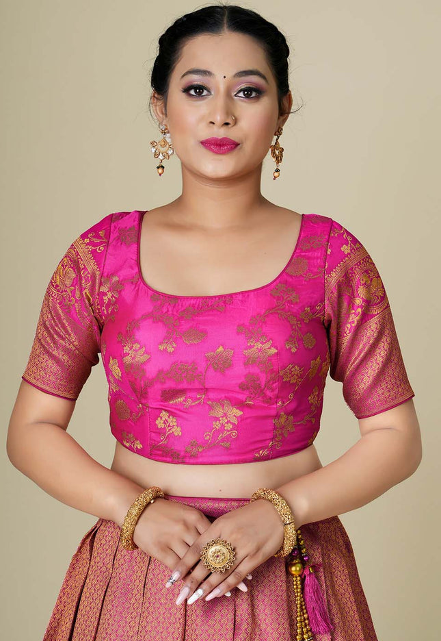 Pink Banarasi Silk Lehenga 