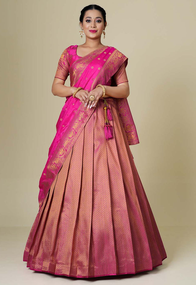 Pink Banarasi Silk Lehenga 