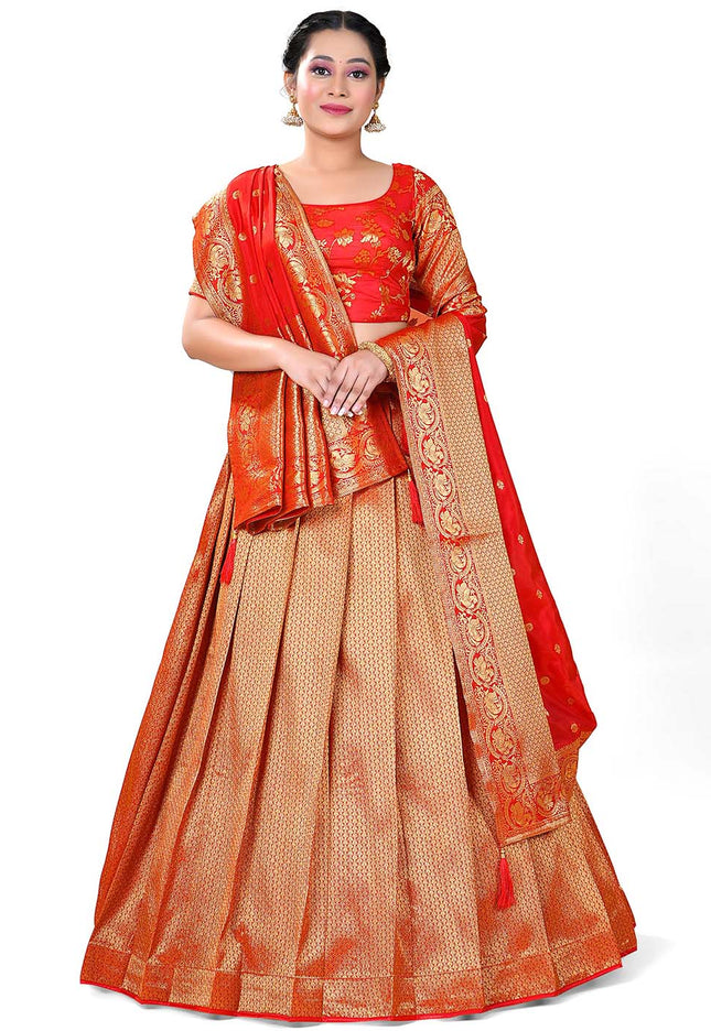 Red Banarasi Silk Lehenga 