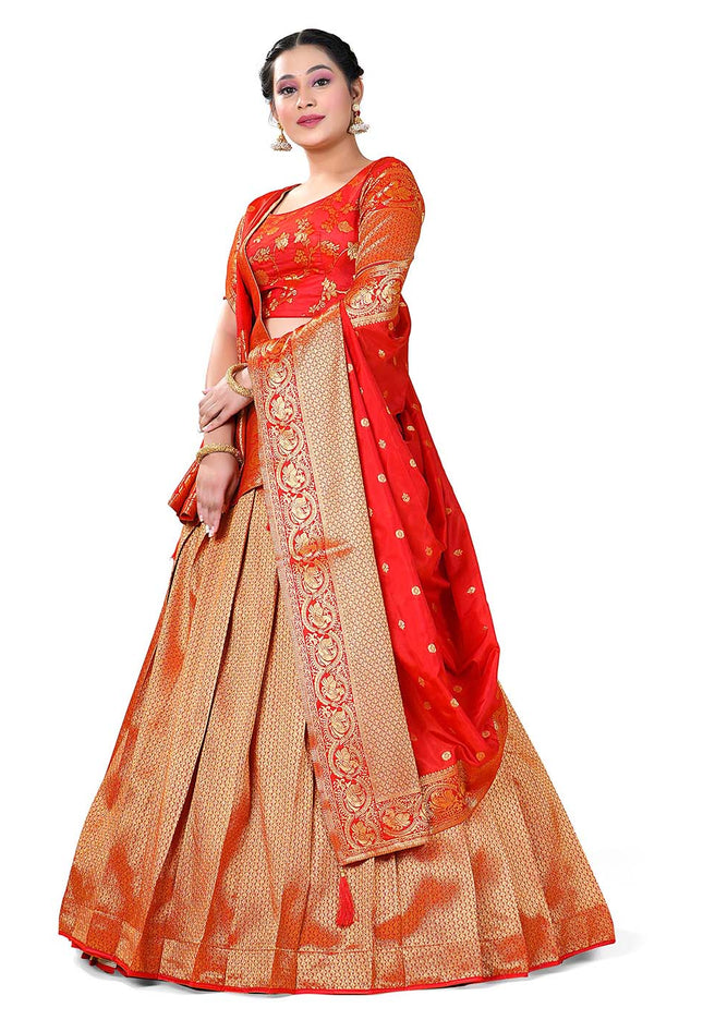 Red Banarasi Silk Lehenga 