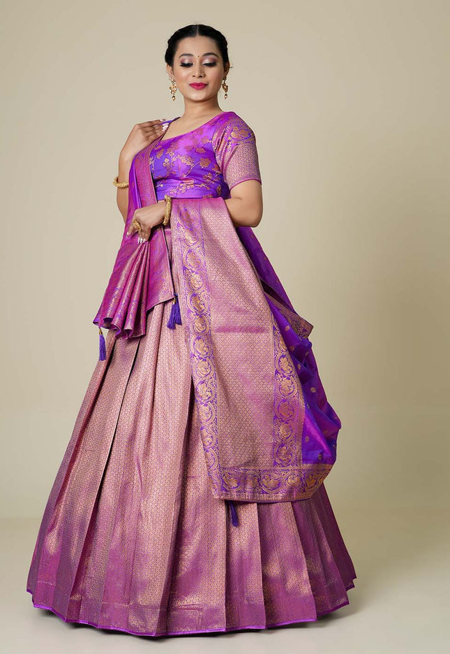 Purple Banarasi Silk Lehenga