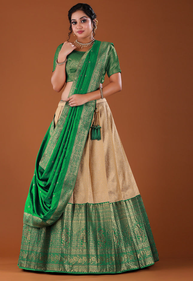 Chiku Kanjivaram Silk Half Saree