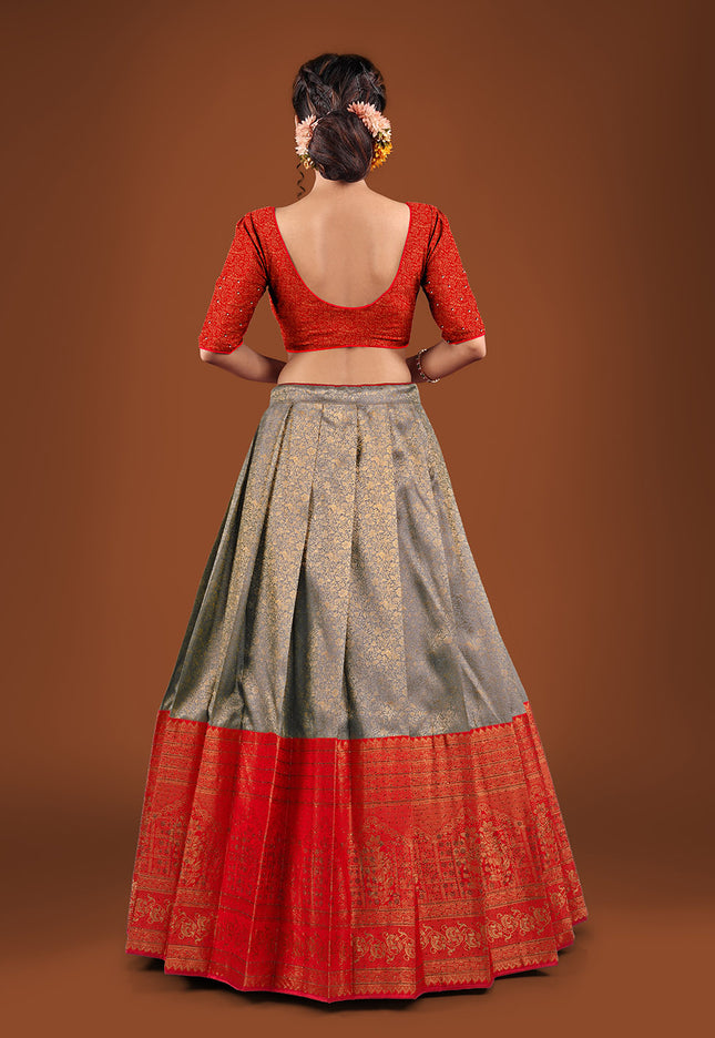 Gray Kanjivaram Silk Half Saree 